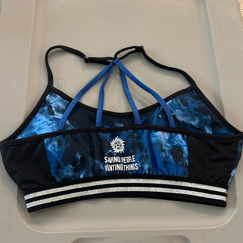 Supernatural Blue and Black Women's sports bra - Picture 6 of 10